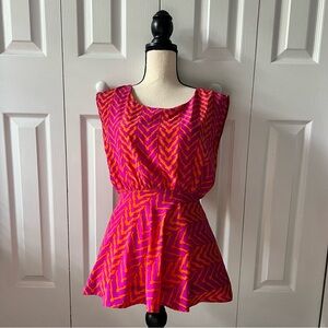 Paper Crane Vibrant Pink and Orange Chevron Peplum Top